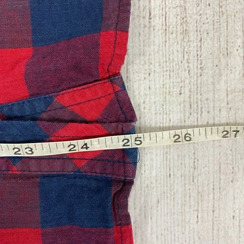 Passport 100% cotton plaid button down Longsleeve top red/navy blue sz Med women